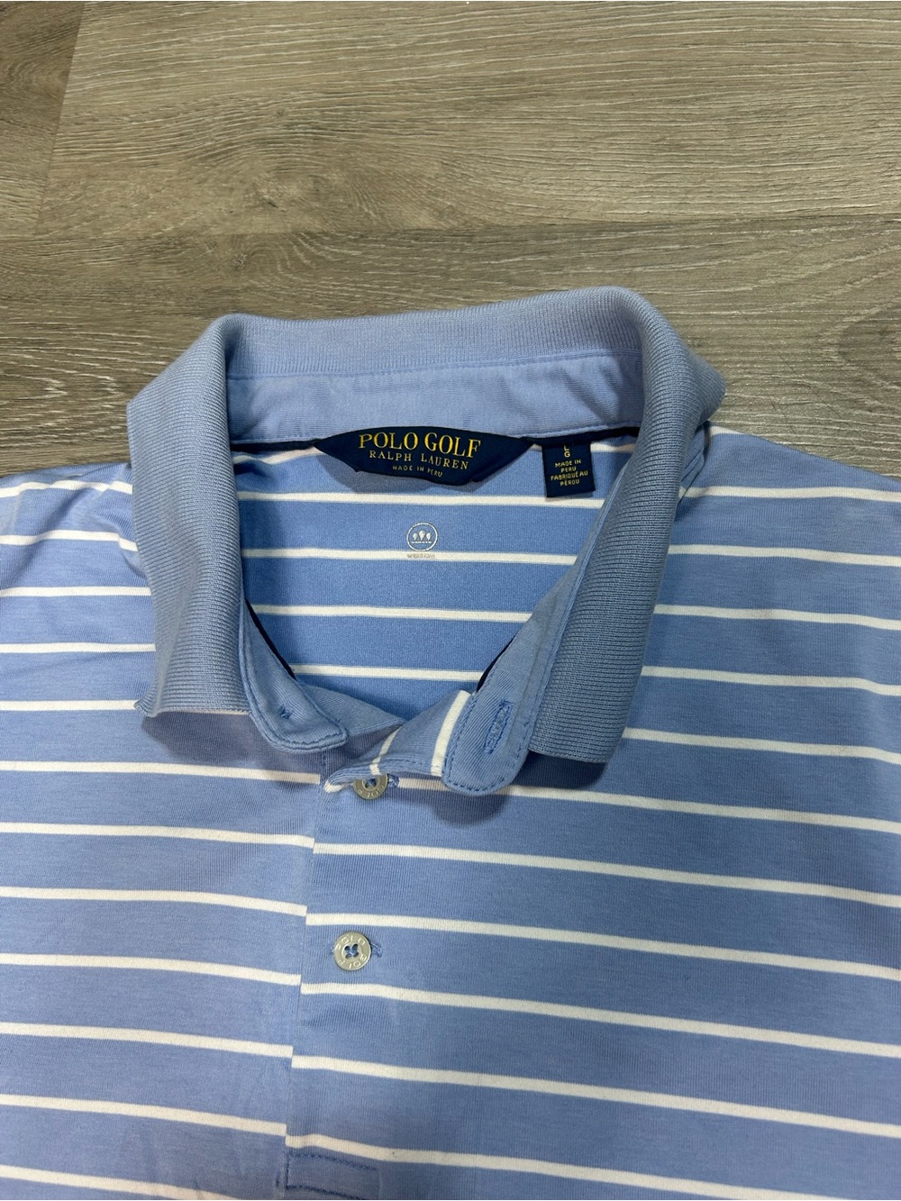 Ralph Lauren Polo Golf Wicking Striped Short Sleeve Polo Shirt Men's L Blue - Picture 2 of 5
